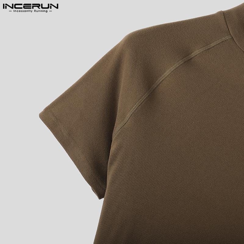 INCERUN Men Mockneck Summer Short Sleeve Solid Casual Skinny T-shirts Tee