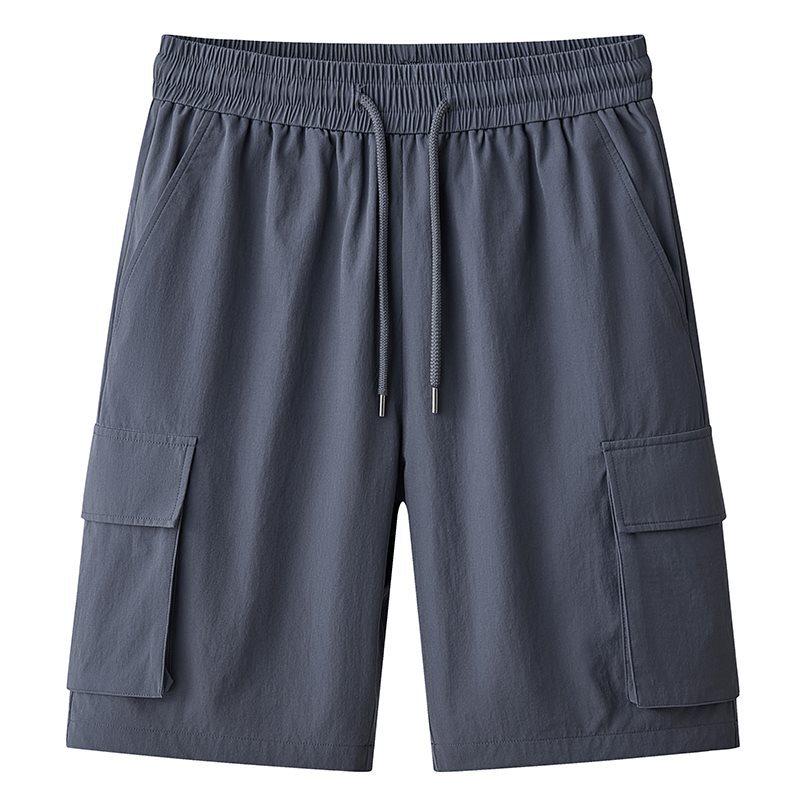 

Workwear Multi-Pocket Ice Silk Shorts: Unisex, Cut-Waist, High Quality, Casual Sports Style. 2XL серый