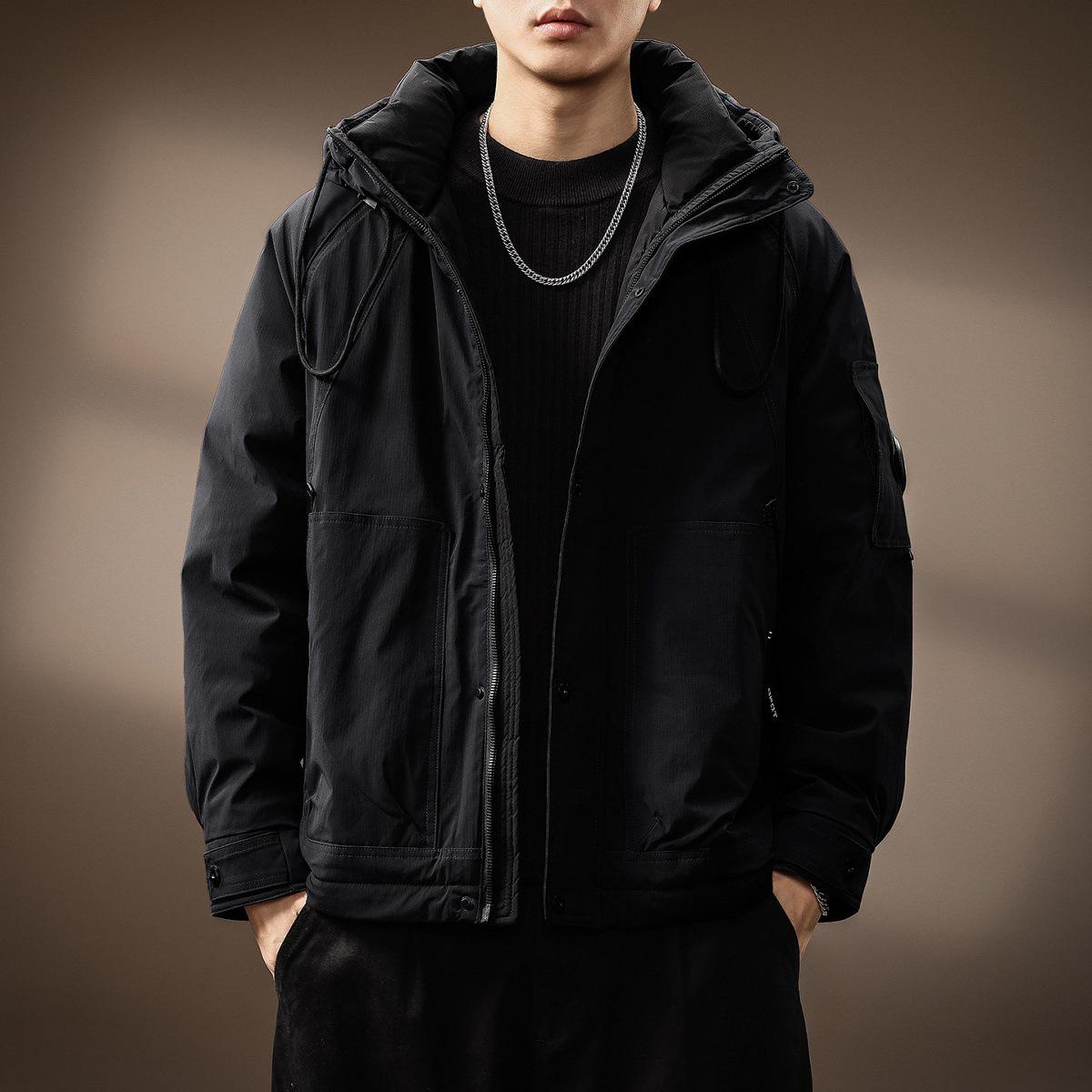 High-End Men s 90% White Duck Down Winter Parka – Functional and Versatile Casual Jacket XL 150-170 lbs чёрный