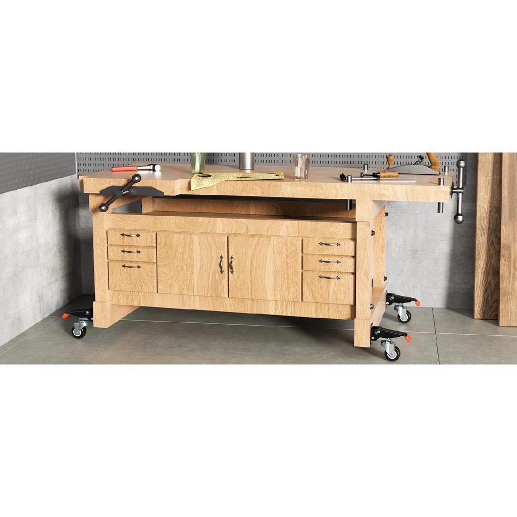 Workbench Casters Kit 660 Lbs - Retractable Casters Heavy Duty Bench Caster Wheels Designed for Workbenches Machinery & Tables,