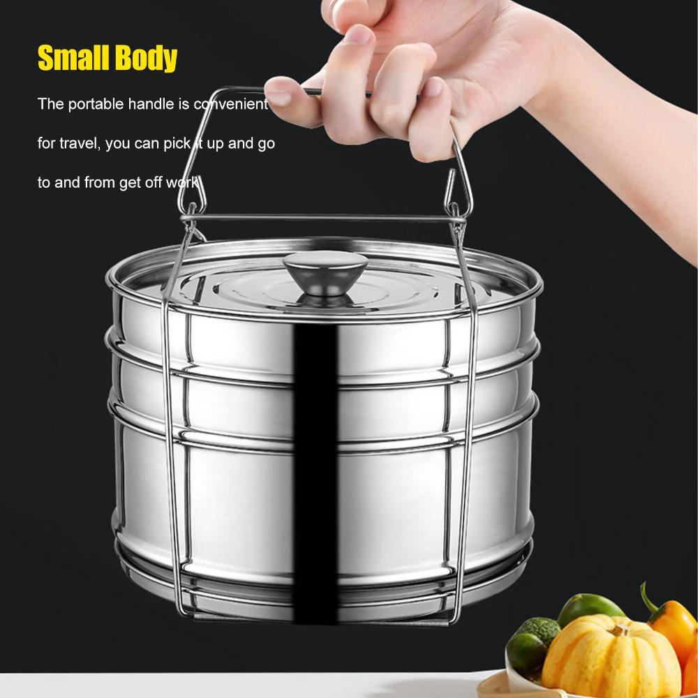 304 Stainless Steel Steam Basket 2-Tier Stackable Steamer Durable Steam Pot Kitchen Cooking