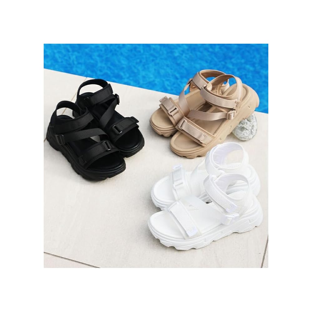 Vivian Sport Sandals for Women, Strap, Velcro Closure, Platform, V45510SM, Black, S220-225