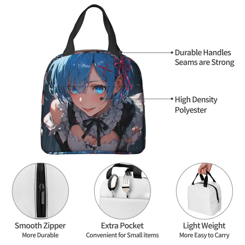 Sexy Cute Rem Anime Insulated Lunch Bag for Women Kids Portable Food Boxes Thermal Lunch Box Tote