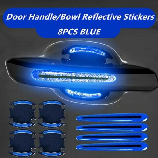 Blue Carbon Fiber Epoxy Safety Reflective Car Handle Door Bowl Warning Sticker