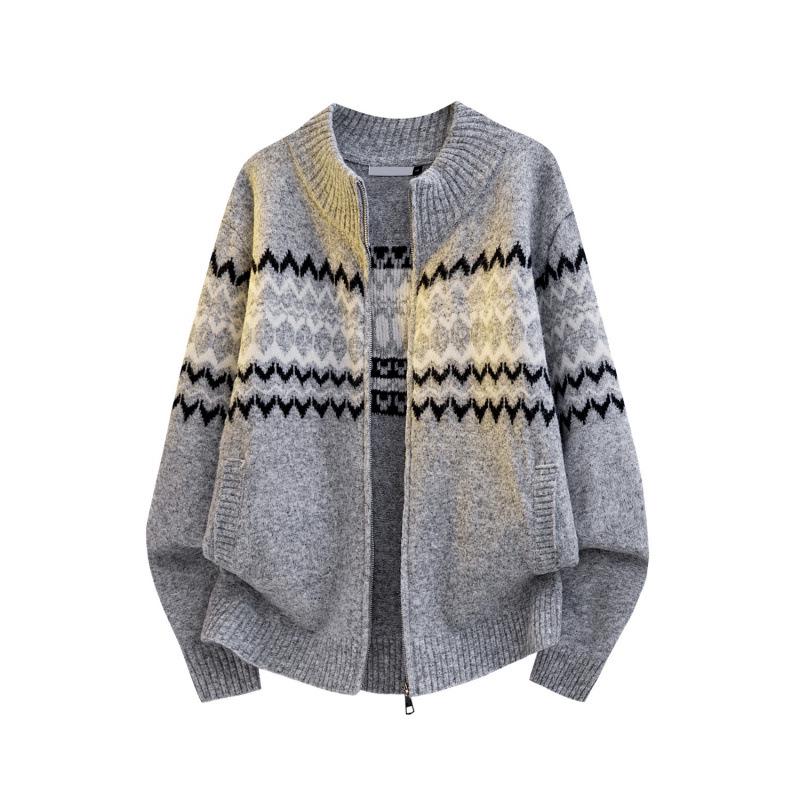 Unisex Autumn/Winter High-Quality Jacquard Diamond Knit Sweater - American Retro Casual Style L