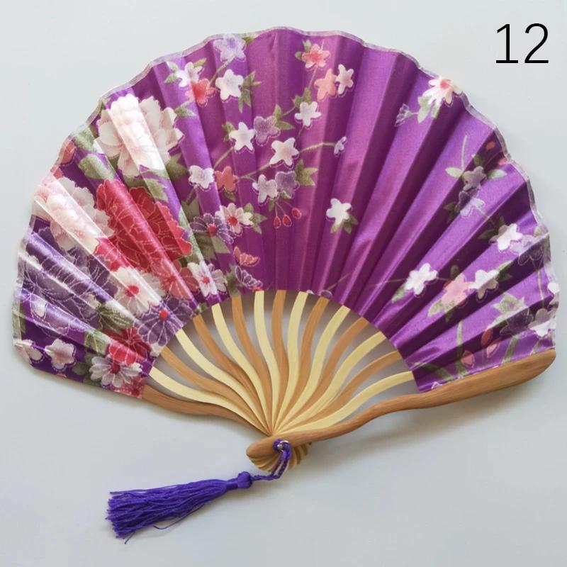

1Pc Japanese Style Retro Shell Shaped Fan Silk Cloth Bamboo Folding Fans Wedding Hand Fans Single-Side Flower Curved Fanbone New