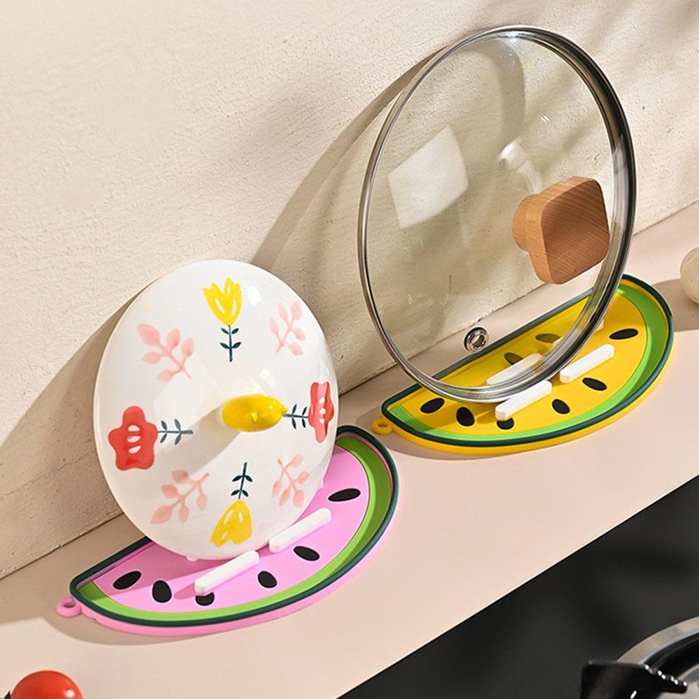 Soft Silicone Pot Lid Drain Mat Non-slip Multifunctional Board Holder Heat Insulation Watermelon Shape Spatula Storage Mat