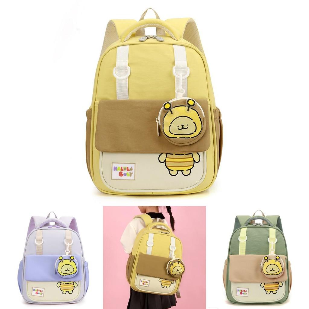 Childrens Bee Pattern Cartoon Backpack With Curved Shoulder Straps For School And Kindergarten