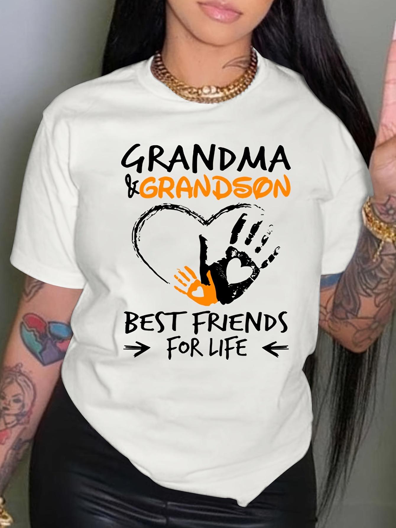 

Grandma Grandson Print Crew Neck Tshirt Casual Short Sleeve Drop Shoulder Top Unisexs Clothing S