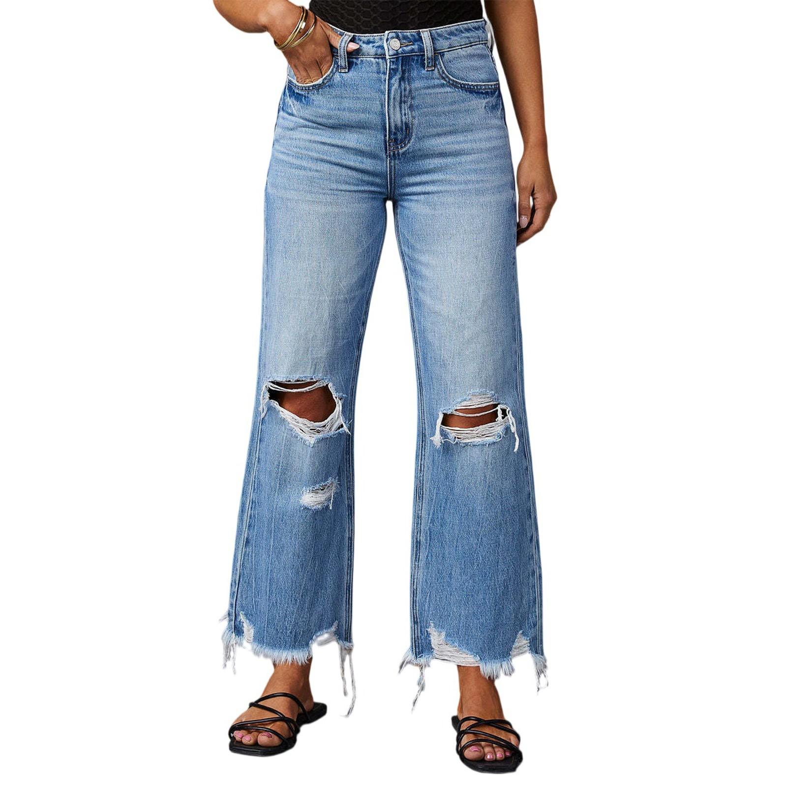 

Женские джинсовые классические универсальные модные брюки с высокой талией XL небесно-голубой