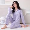 Women's Long Sleeve Lapel Cardigan Pajama Set - Pure Cotton, Casual Home Wear, Can Be Worn Outside.
