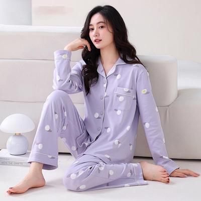 Set Pijama Cardigan cu Rever Mânecă Lungă pentru Femei - Bumbac Pur, Haine de Casă Casual, Poate fi Purtat Afară.