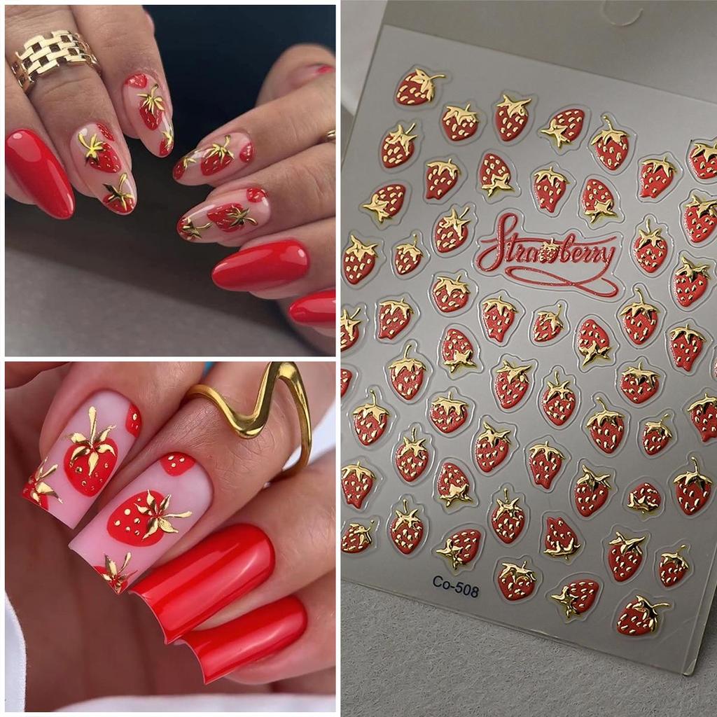 Strawberry Hot Stamping Embossed Nail & Decorative Stickers for DIY