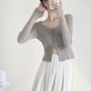 Japanese Retro Gentle Style Slim Fit Short Knit Top Inner Collarbone Exposing Sweater Women's Long Sleeve Base Layer