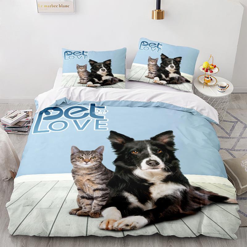

3D комплект постельного белья Queen King, полноразмерный комплект с двойным принтом домашних животных, пододеяльник и наволочка, домашнее постельное белье для взрослых и детей EU Single 135x200cm