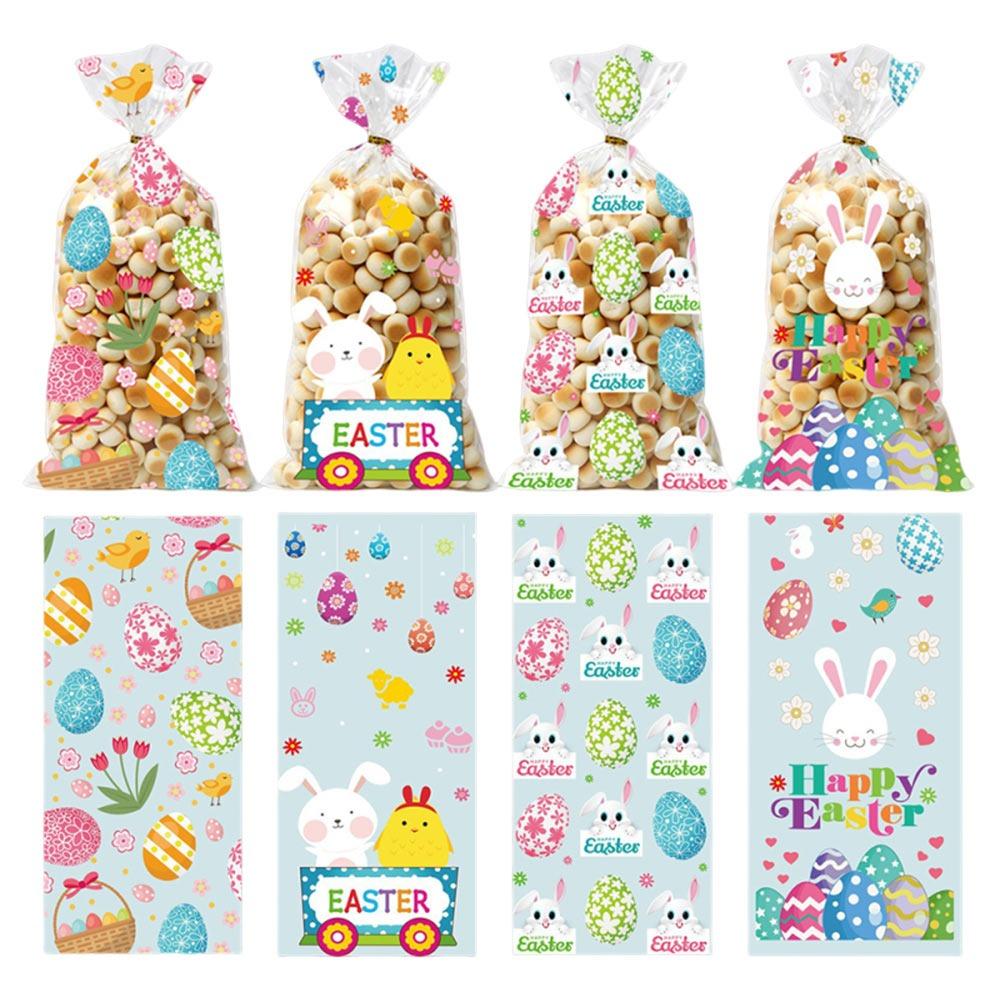 

50Pcs Cartoon Easter Candy Cookie Bag Plastic Bunny Eggs Easter Gift Bags Happy Easter Easter Rabbit Cookies Chocolate Pouches 27.5x12.5cm