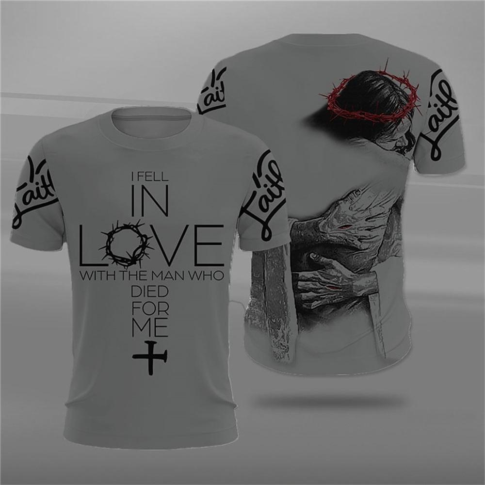 Jesus Christ Pattern T Shirt For Men Summer Casual O-Neck Oversized Short Sleeve Catholicism Print Quick-Drying Men's T-shirts