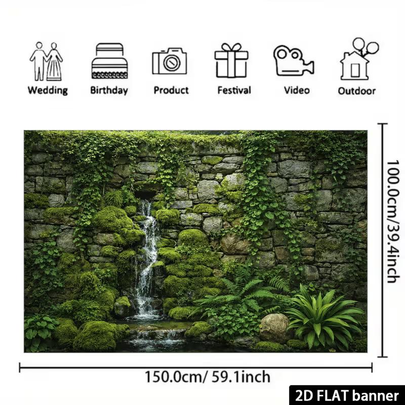 2D Lush Jungle Waterfall Moss Wall Backdrop for Nature Lover and Green Aesthetic