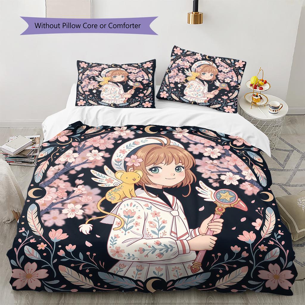 Cardcaptor Sakura Sakura Theme Collection Bedding Set, 1 Duvet Cover & 2 Pillowcases, Home Decor, Perfect Gift for Lovers