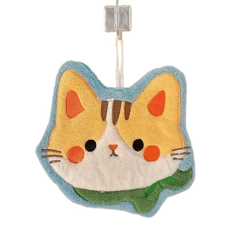 Coral Fleece Cat Hand Towel for Kitchen & Bathroom