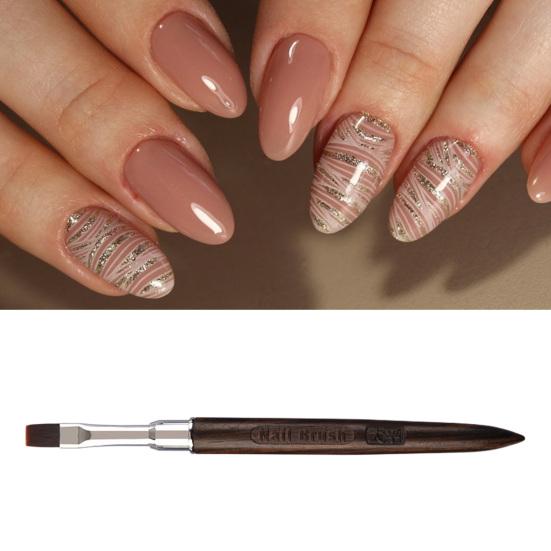 Nail Brush Flexible Soft Nylon Bristles Carved Design Wooden Handle Manicure Tool Multifunctional Square Round Head Phototherapy Gel Painting Brush