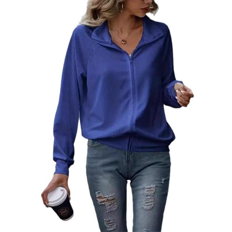 Women's Loose Fit Knitted Jacket Long Sleeve Solid Color Casual Autumn Winter Zipper Design Versatile