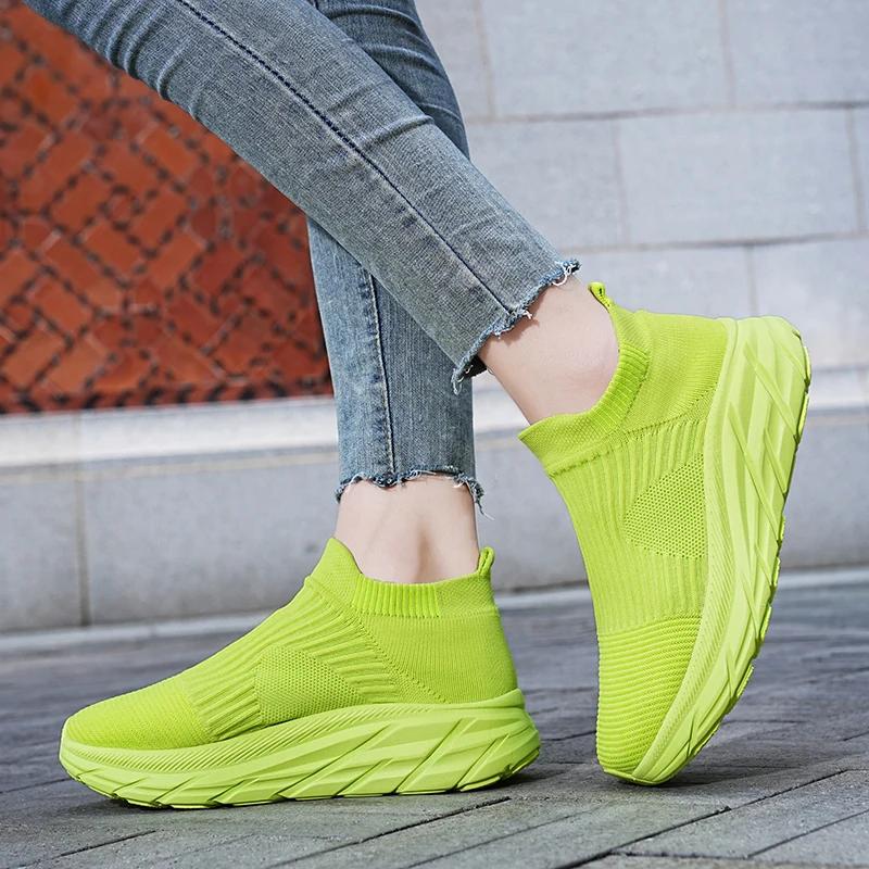 BKQU  Women Shoes Knitting Sock Sneakers Women Spring Summer Flat Shoes Women Plus Size Loafers Flats Walking