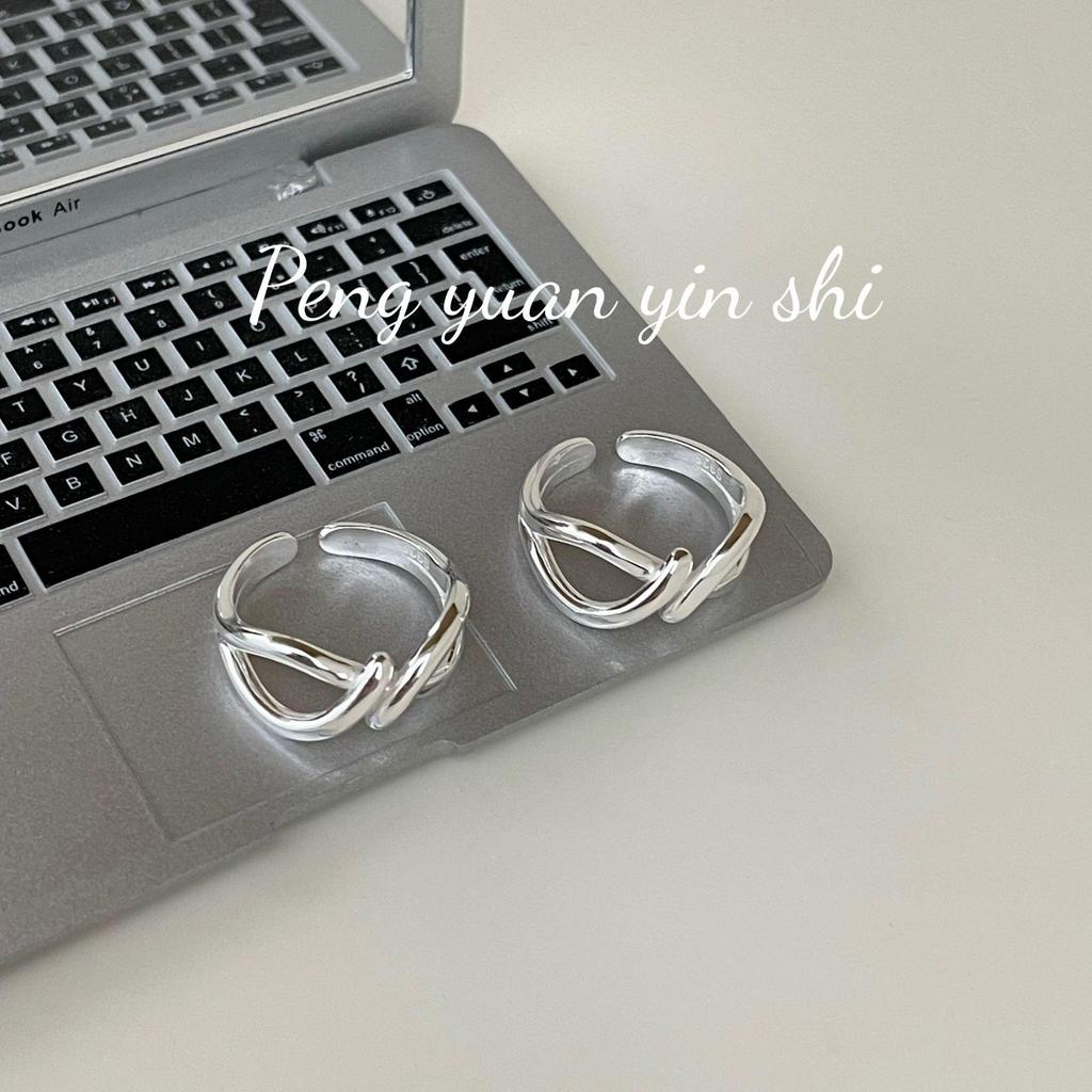 Su Chuang S925 Sterling Silver Interlocking Adjustable Ring for Women - Minimalist Niche Design