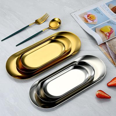 Ovaler Edelstahl-Gold-Speiseteller, Dessertteller, Nuss-, Obst-, Kuchentablett, Snack-, Küchenteller, Western-Steak-, Küchenteller