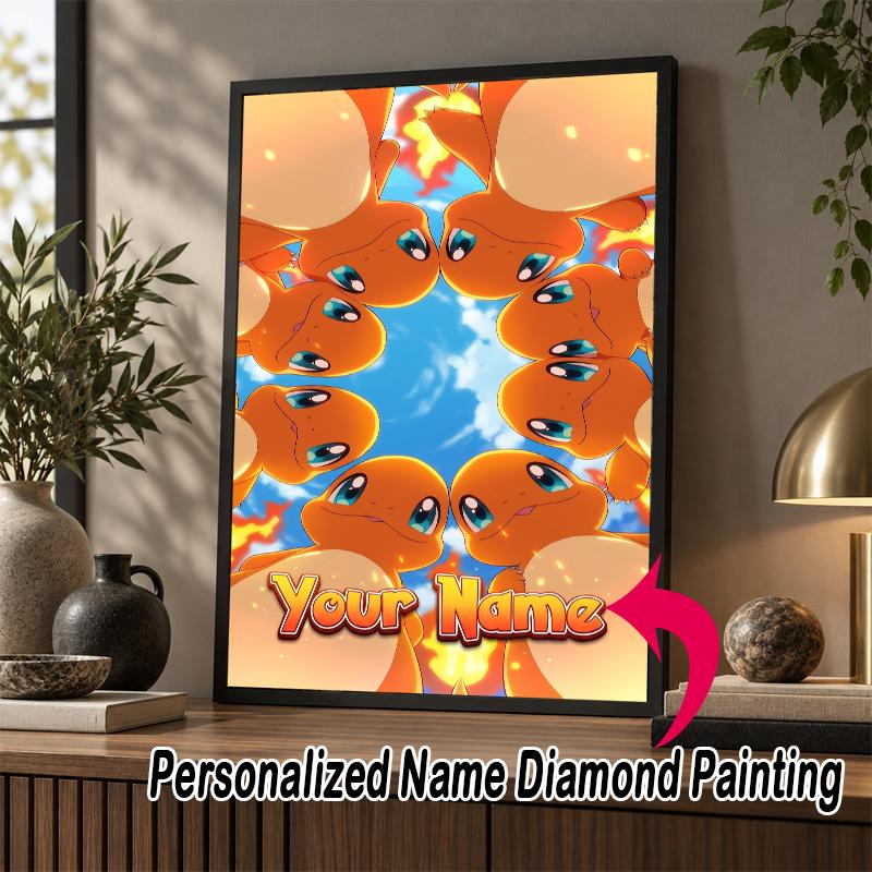 Personalized Charmander Diamond Art Custom Name 5D Diamond Painting Full Drill DIY Craft