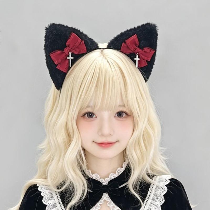Themed Party Ear Headband with Soft Plush Texture, Ribbon Detail and Hanging Charm for Costume Styling and Photos