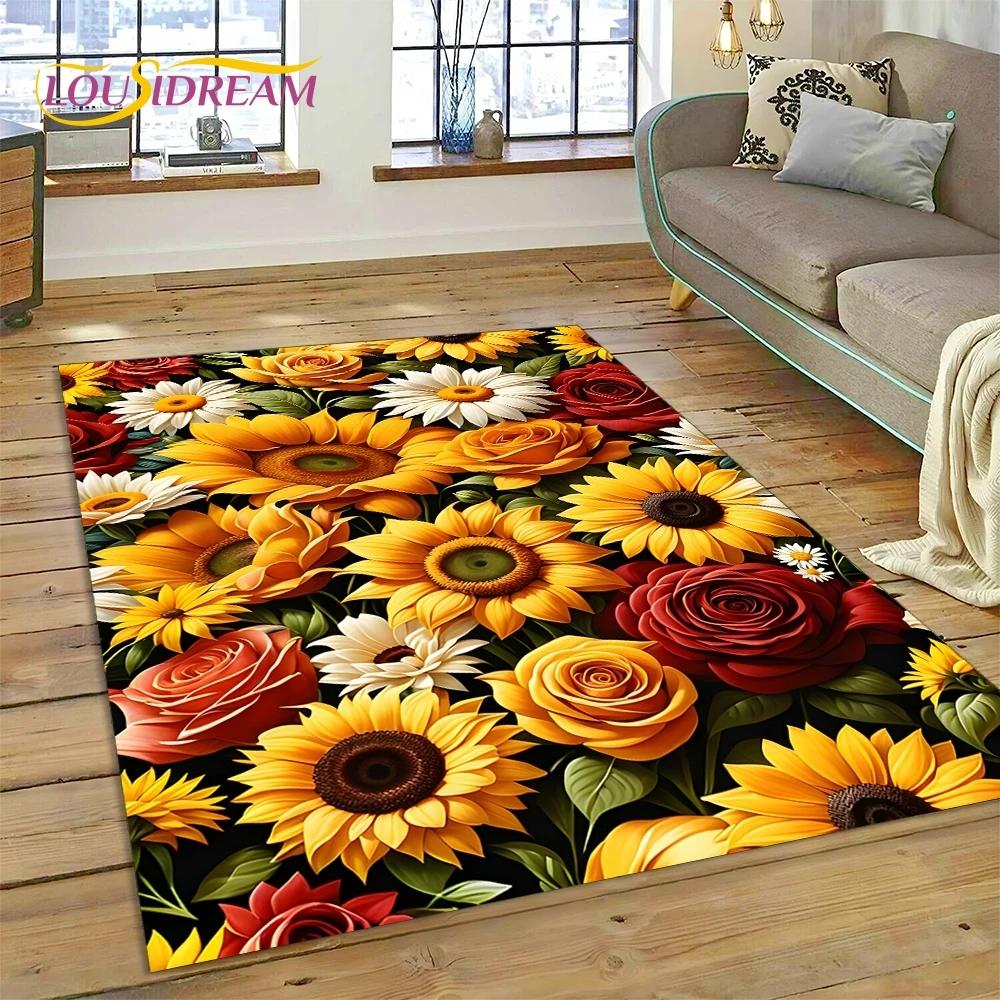3D Dream Sun Flowers Nordic Daisy Carpet Rug for Bedroom Living Room Home Sofa Decoration,Children Game Large Decor Floor Mat