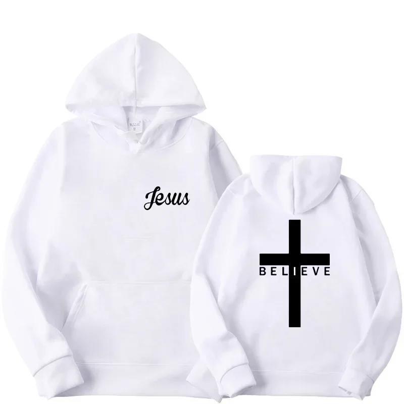 Herren Hoodies mit Aufdruck „Glaube an Jesus“ von Man Design mit Kordelzug, Hoodie-Tops mit Harajuku-Muster, Frühlings- und Herbst-Kapuzen-Streetwear