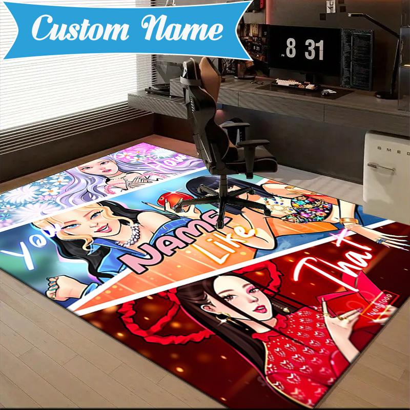Custom Name Kpop BP Fantasy Rug for Living Room, Game Rooms, Office, Bedroom, Floor Mat Playful Design, fan gifts Christmas decor