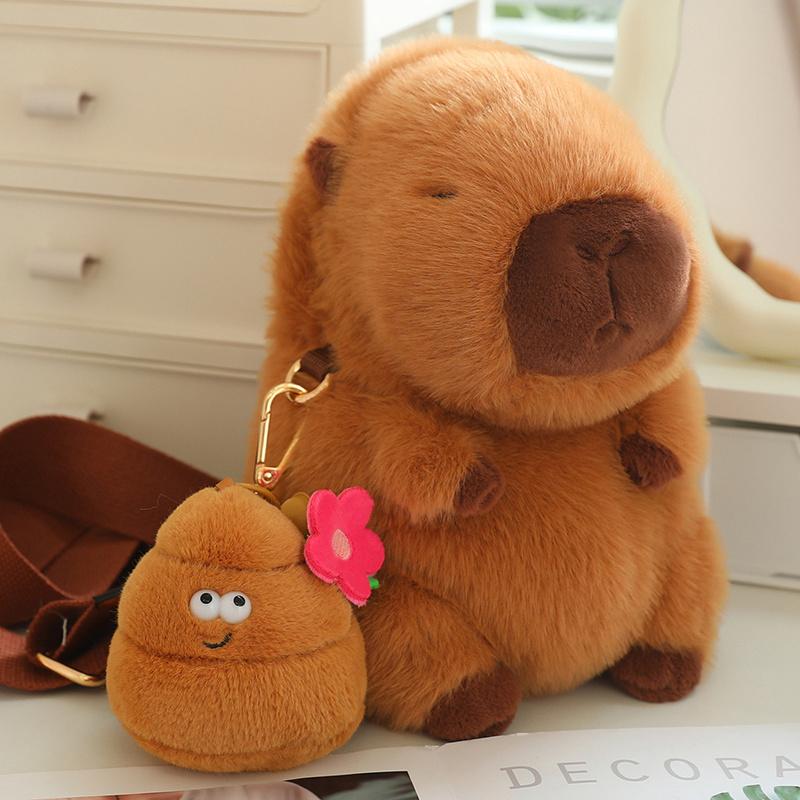 Cute Fluffy Plush Capybara Shoulder Bag Stuffed Poop Persimmon  Capibaras Animals Crossbody Bags Gift For Girl School Present