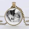Women Jewelry Double Wolf Glass Pendant Necklace With Vintage Crystals And Elegant Chain