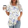 Women's  Casual Short Sleeve  Floral Button 3D Print Round Neckr Top T-Shirt