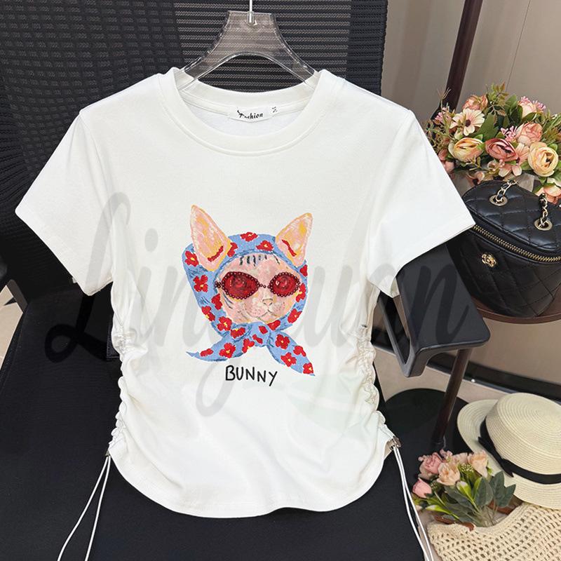 

European Style Beaded Embroidery Short-Sleeve T-Shirt - Women’s Summer Niche Design L білий