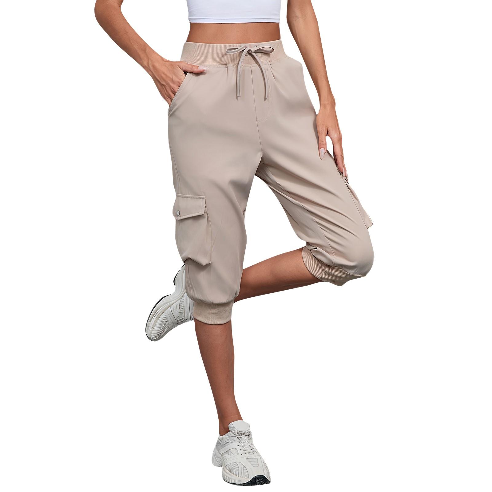 

Women s Fashion Solid Color Casual Lace-up Workwear Cropped Pants XXL хаки