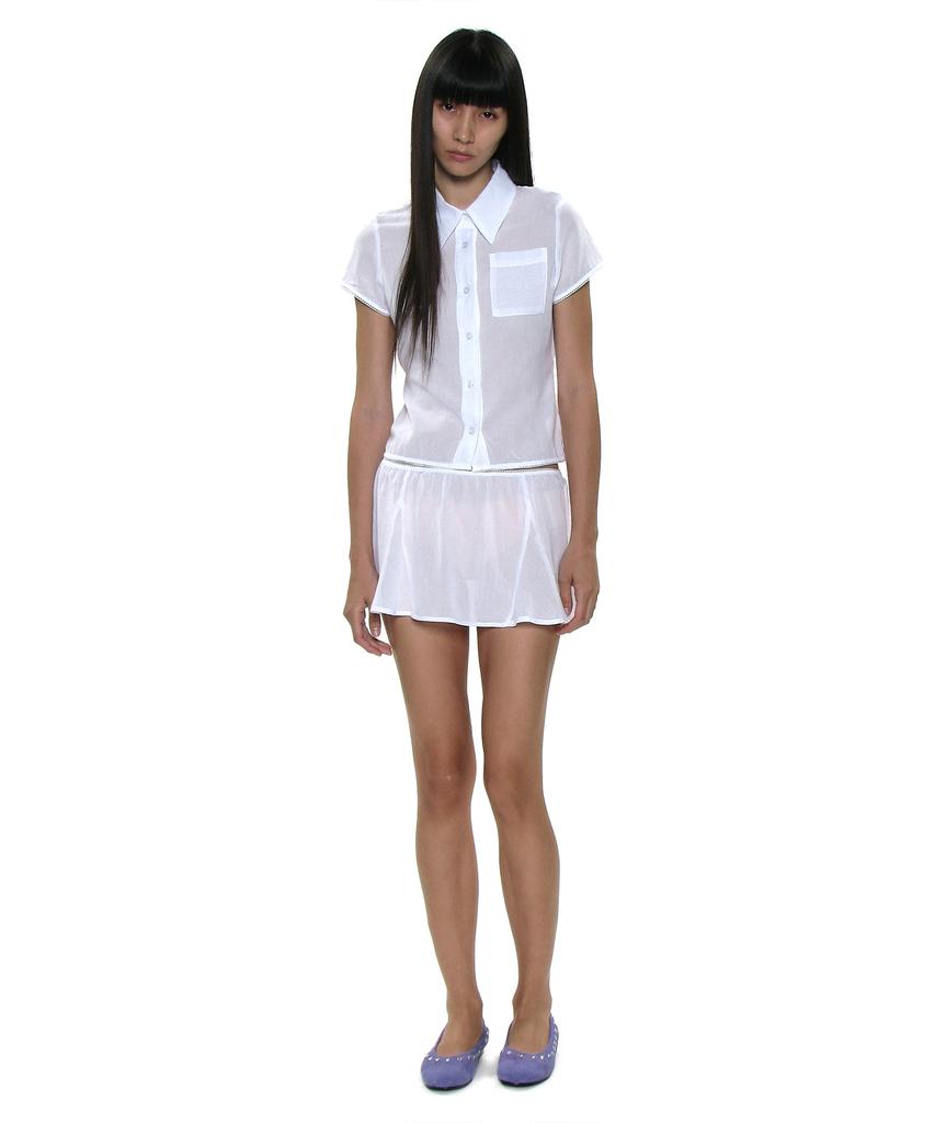 Partimento Woman Pwc Cotton Lace Trim Gored Mini Skirt_White
