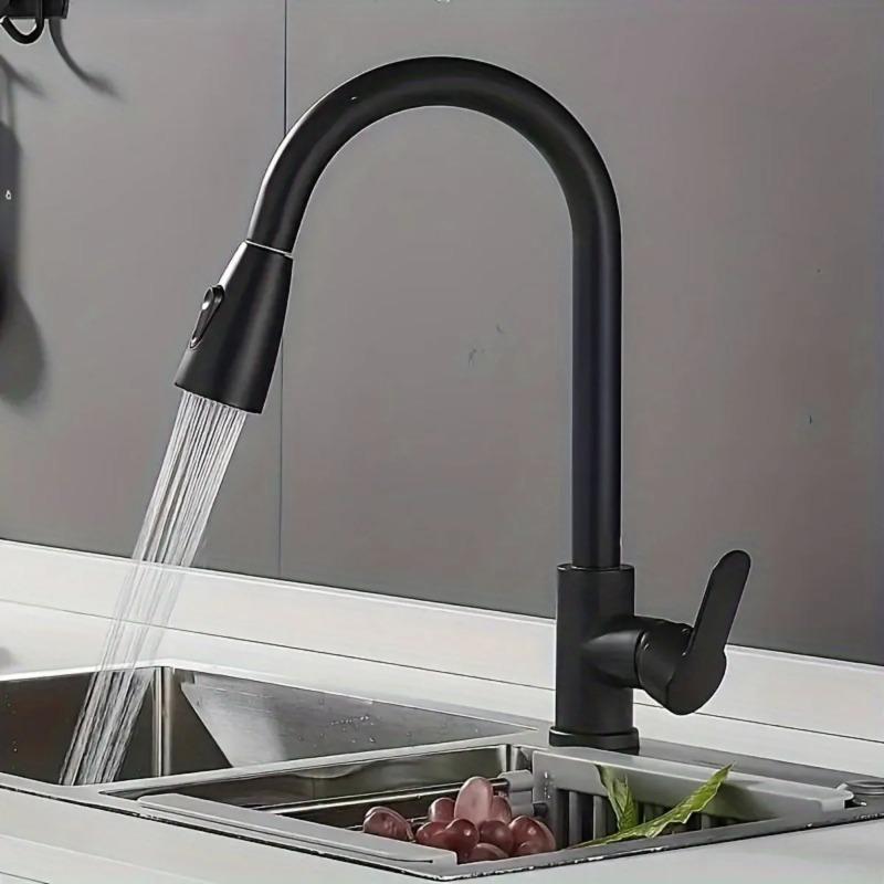 Modern  Stainless Steel Pull-Down Kitchen Faucet, 360° Swivel Hot/Cold Water Tap with Dual Function Pull Out  for Kitchen Sink