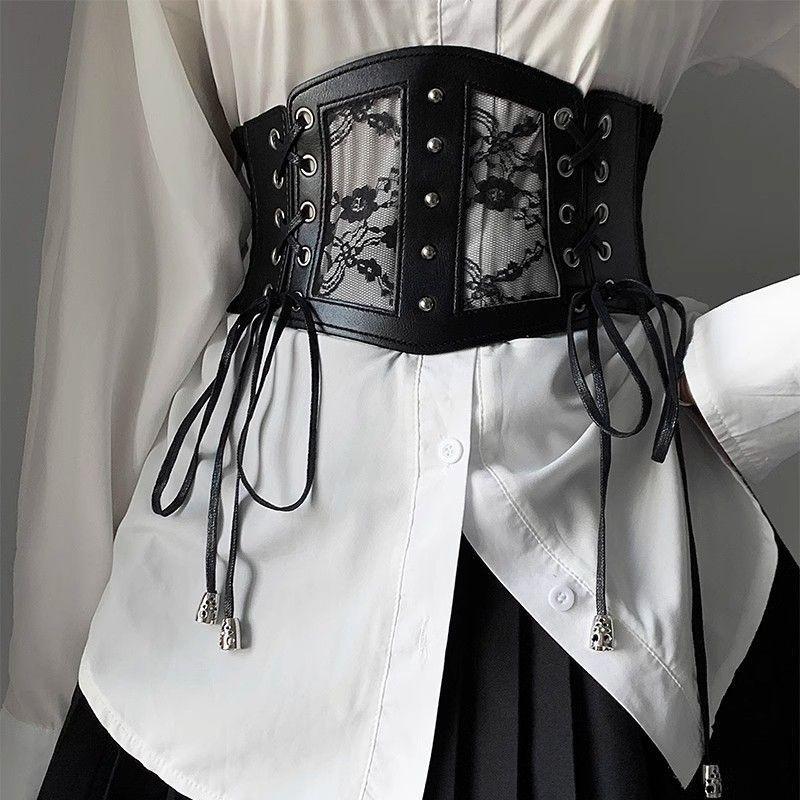 Elegant Vintage Black Lace Waist Belt Wide Fashion Accessory For Women Dresses