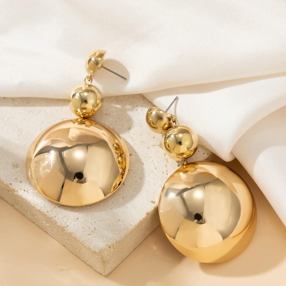 Exaggerated Earring Necklace Set Gold Silver Half Ball Bead Punk Rock Necklace Metal Pendant Metal String Beads Necklace