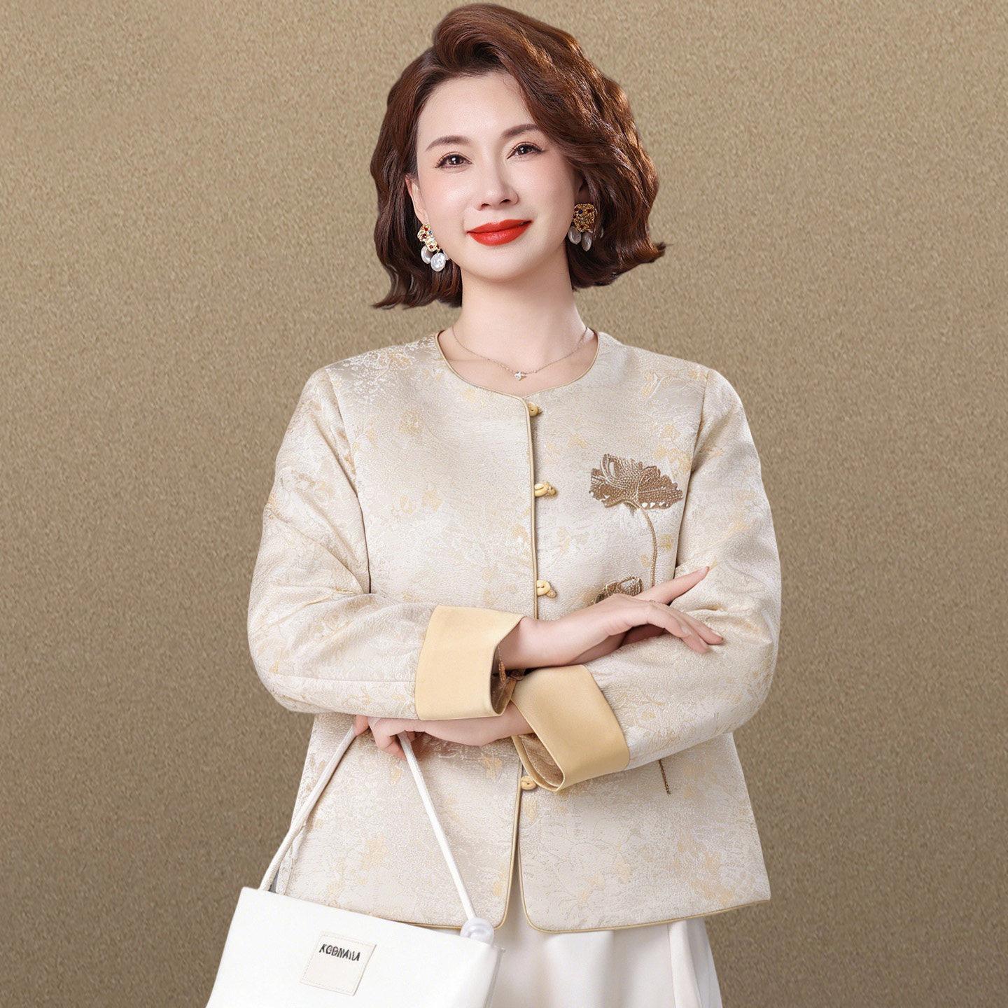 2026 Spring & Autumn Embroidered Jacquard Jacket for Mom - Chinese National Style L (Recommended 105-120 lbs)