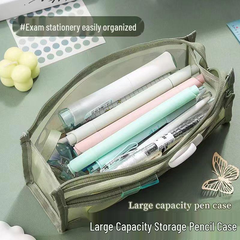 Double-Layer Transparent Pencil Case with Large Capacity for Students