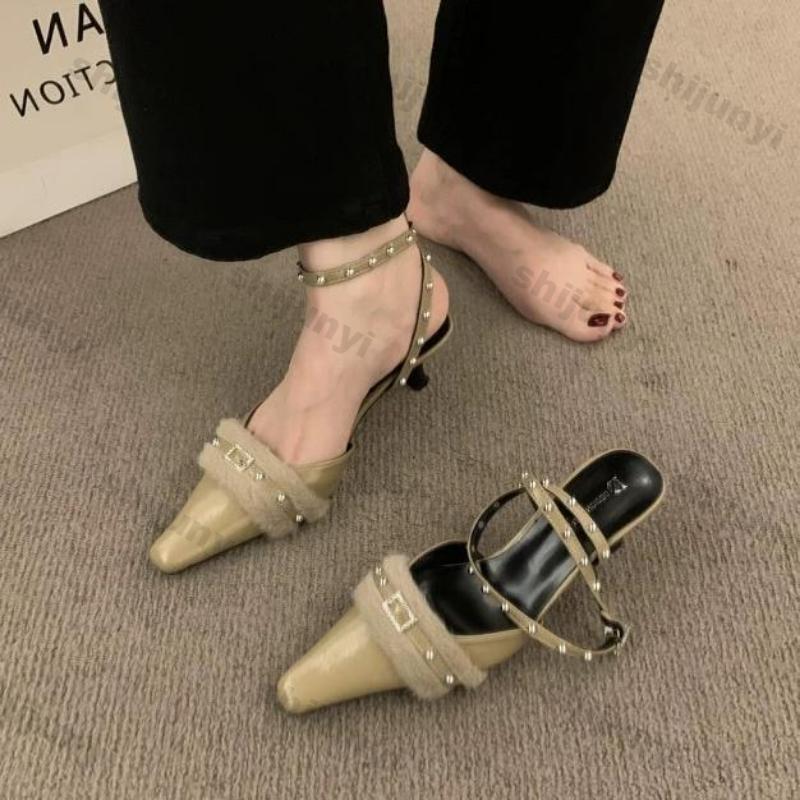 Fashion Punk Gothic High Heels Pumps for Women 2025 Spring Stiletto Heeled Shoes Female Fashion Pointed Toe Rivets Silver Party Shoes