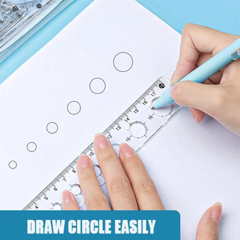 4pcs/set Aihao Lb00494 Rilakkuma Ruler Set Plastic Geometry Maths Square Drawing Compass Stationery Angle Rulers For School