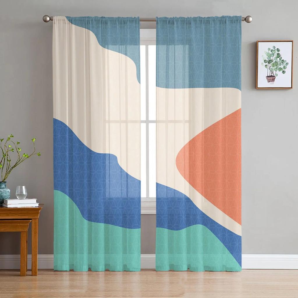 Abstraktní geometrický vzor Průsvitné závěsy do obývacího pokoje Ložnice Domácí Hotel Káva Dekor Šifon Tylové závěsy