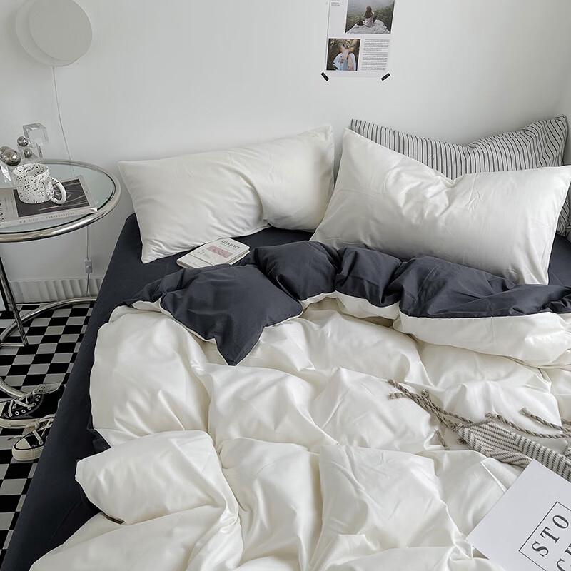 Lilang Solid Brushed Washed Cotton 4-Piece Bedding Set