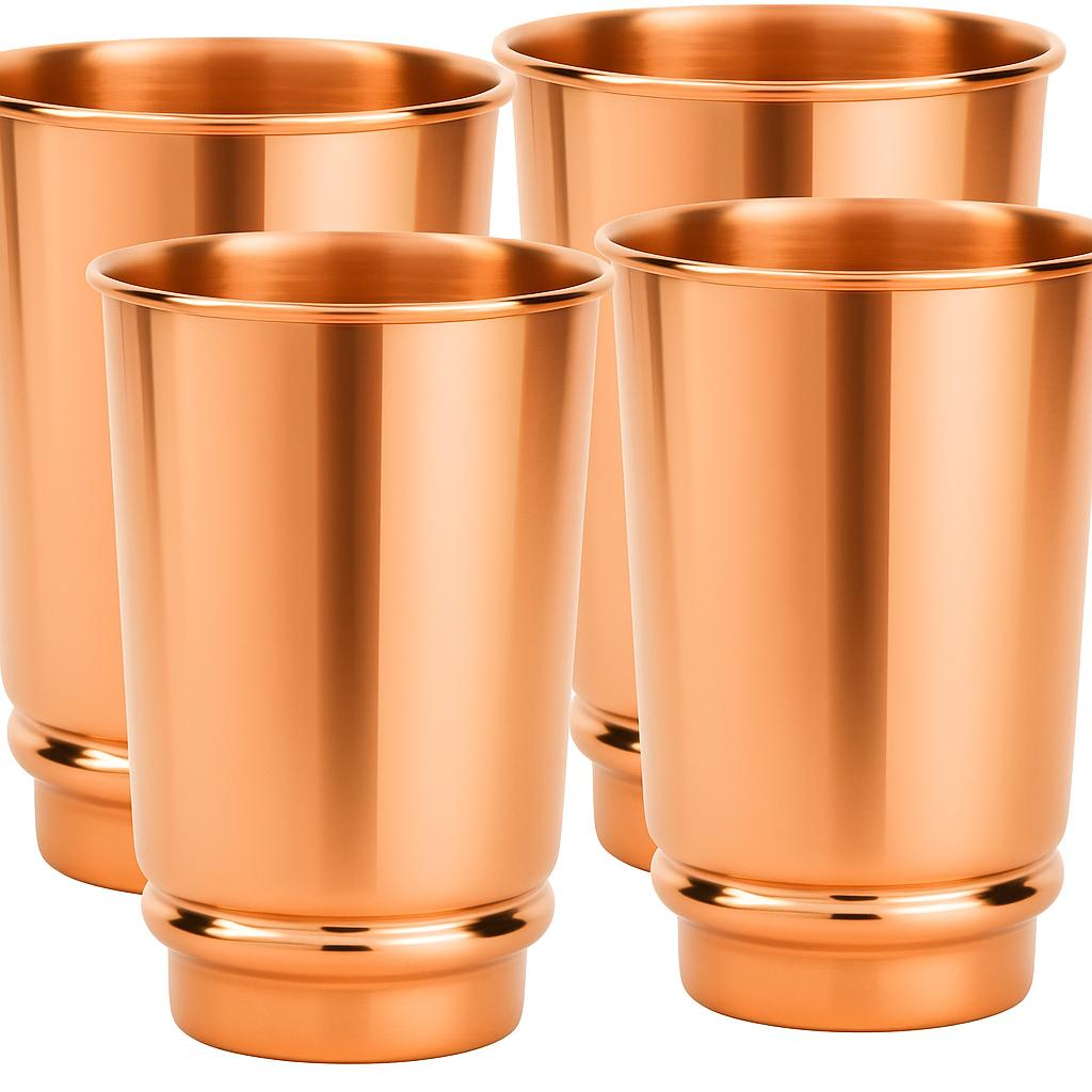 

Набор медных стаканов из 4 штук | 350 мл (11,8 унций) | Посуда ручной работы в аюрведическом стиле для здоровья и хорошего самочувствия | Дорожные медные чашки медный